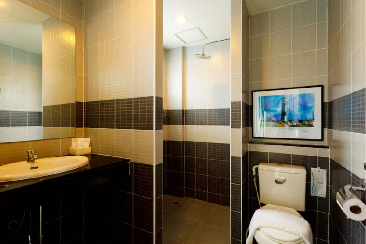 superior twin | bathroom | shower, rainfall showerhead, free toiletries, hair dryer