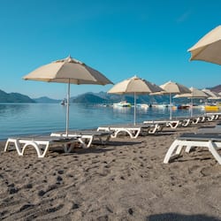 Private beach, sun loungers, beach umbrellas