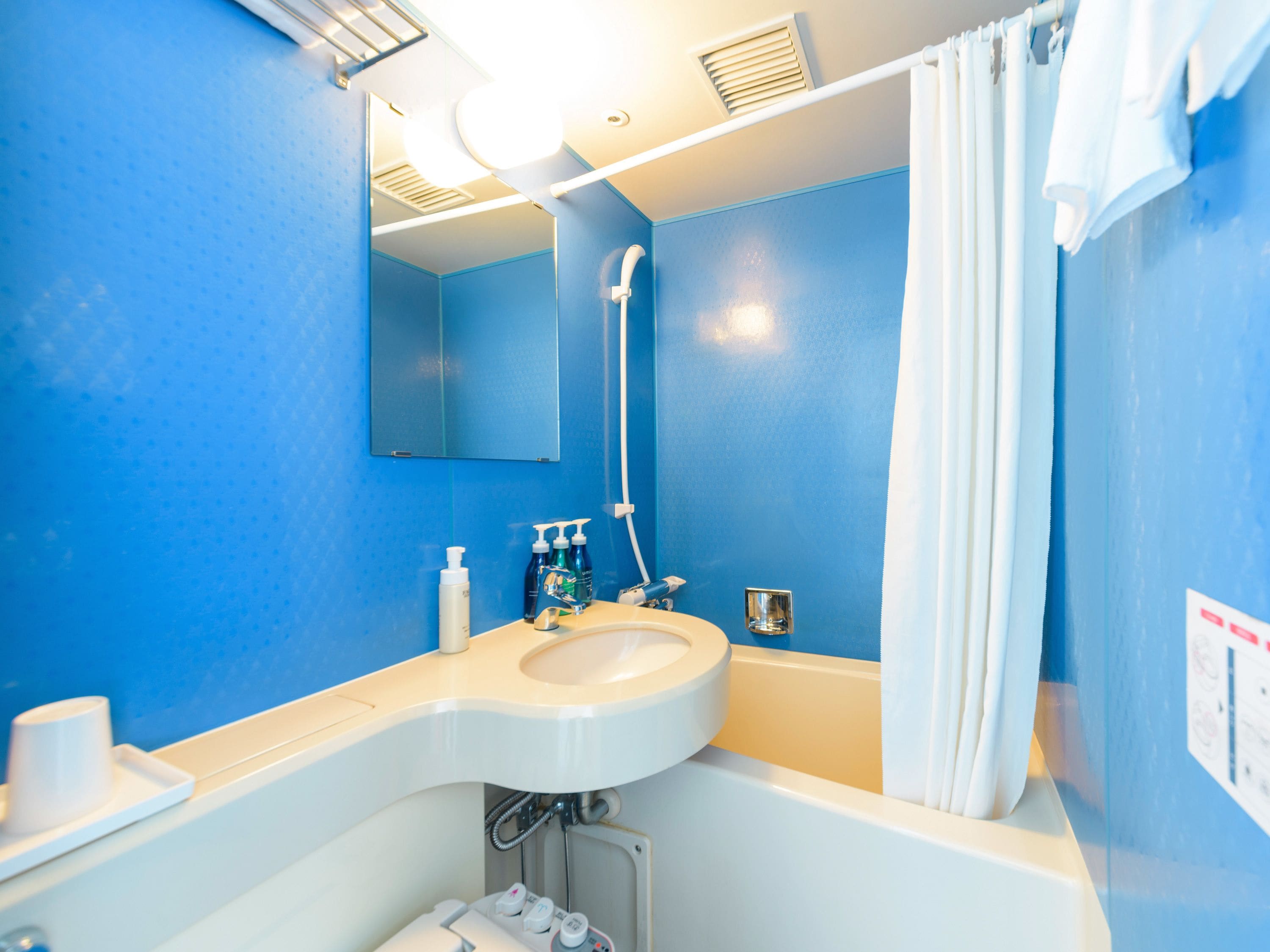 combined shower/bathtub, free toiletries, hair dryer, slippers