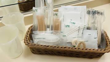 Combined shower/tub, hair dryer, slippers, electronic bidet