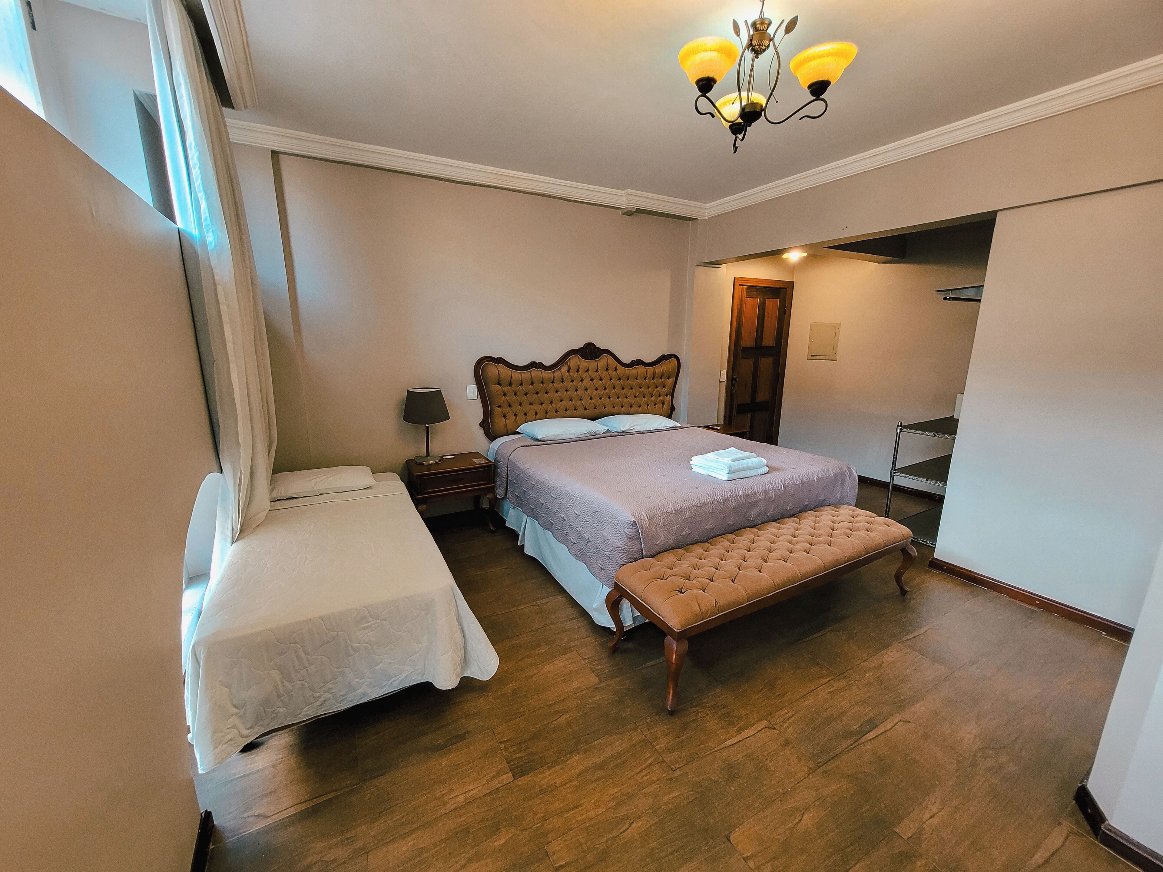 1 bedroom, desk, blackout curtains, iron/ironing board