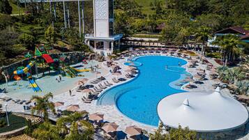 Indoor pool, outdoor pool, pool umbrellas, sun loungers