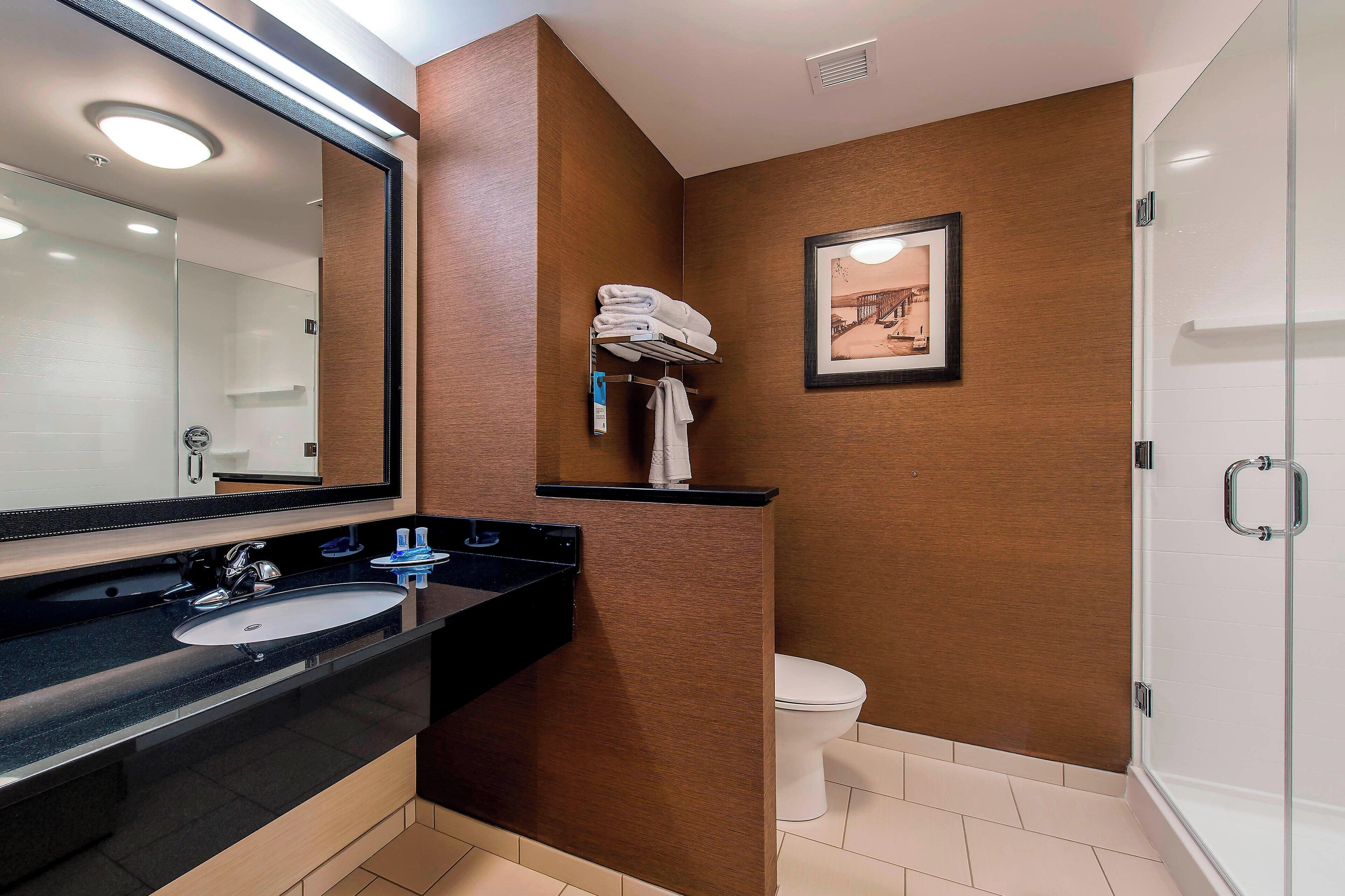 free toiletries, hair dryer, towels