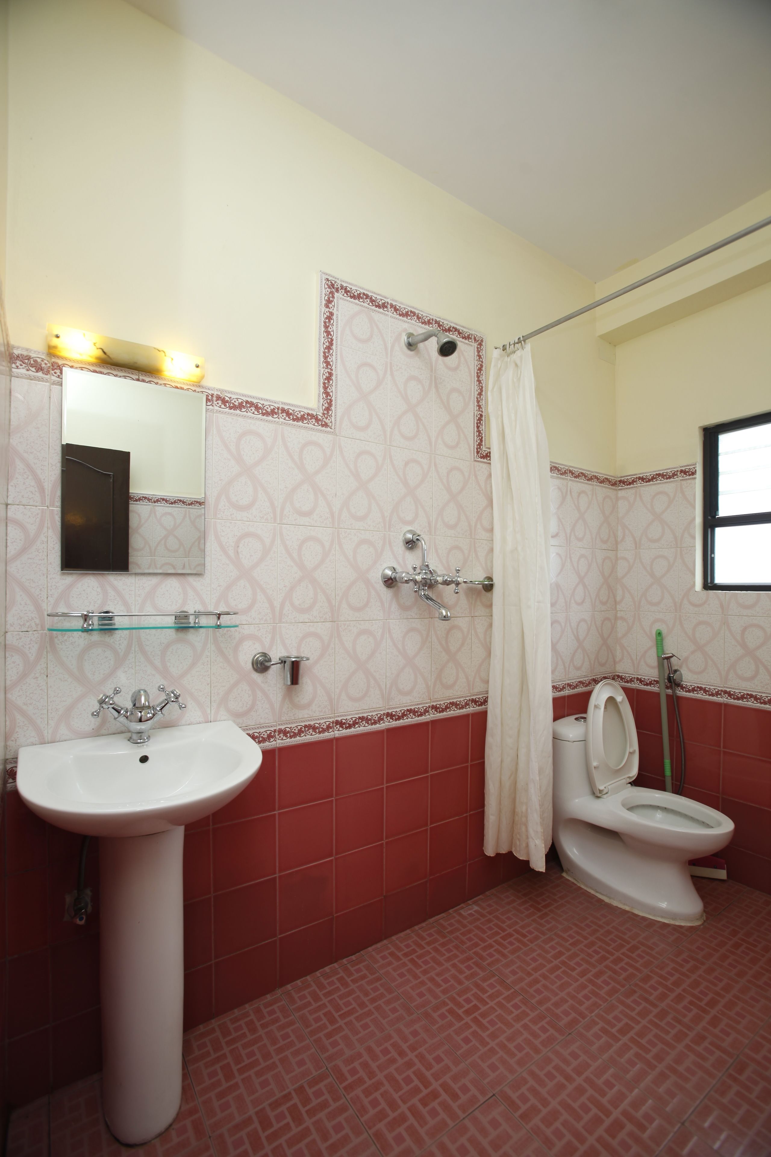 family room | bathroom | shower, slippers, towels