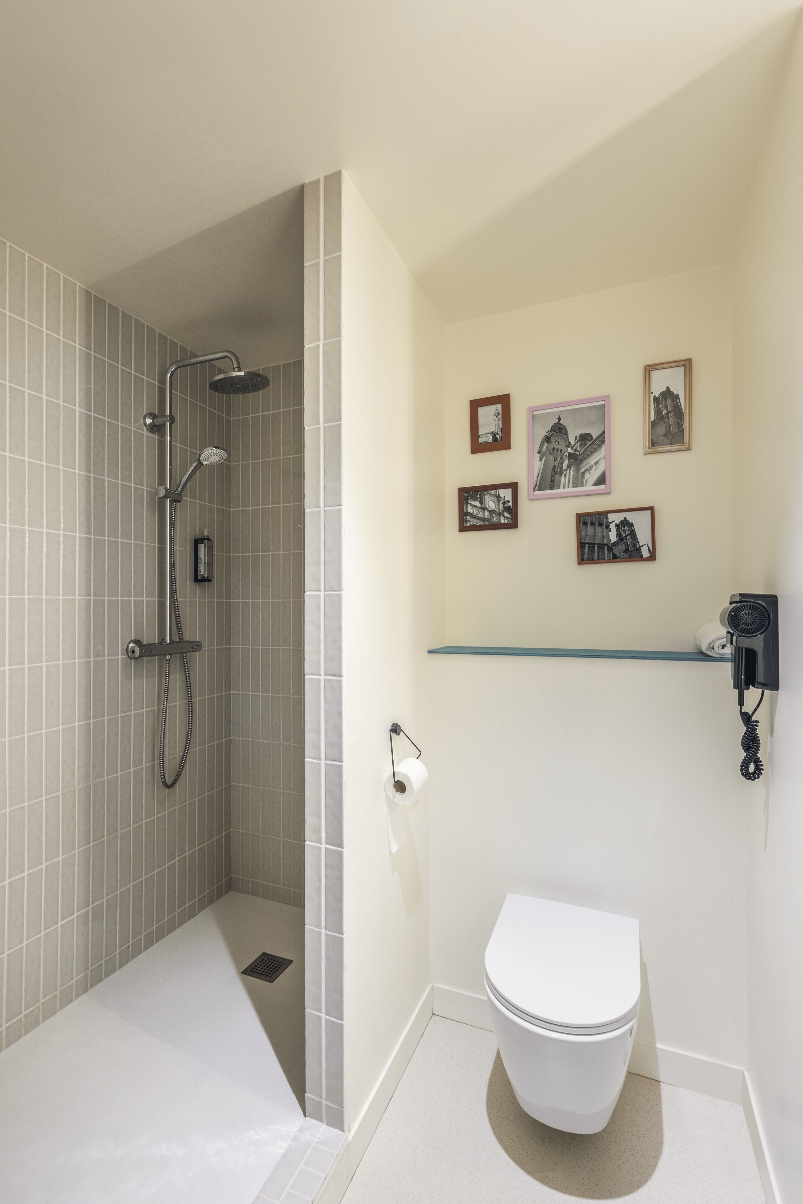 shower, eco-friendly toiletries, hair dryer, towels