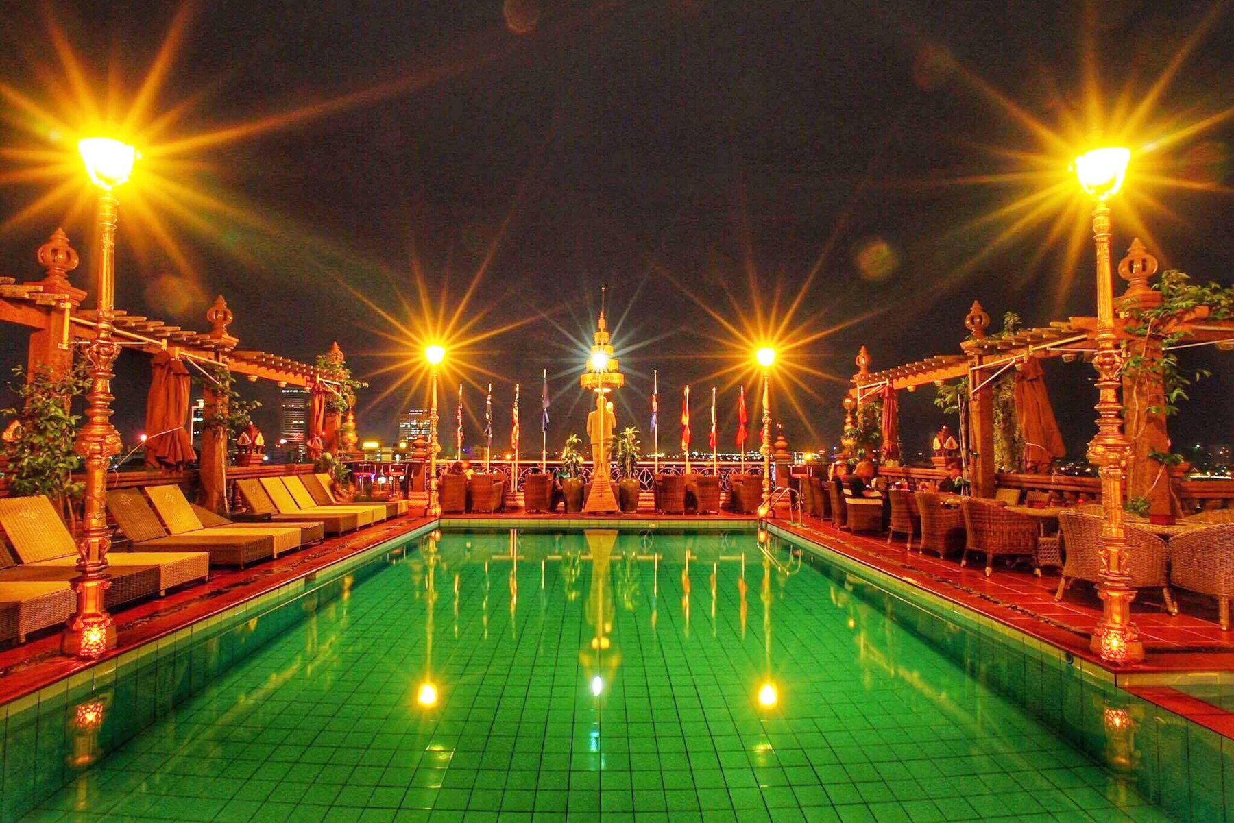 Outdoor pool, pool umbrellas, pool loungers