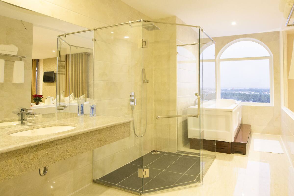 free toiletries, hair dryer, bathrobes, slippers