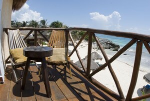 Quarto casal panorâmico, vista para o oceano, de frente para a praia | Terraço/pátio