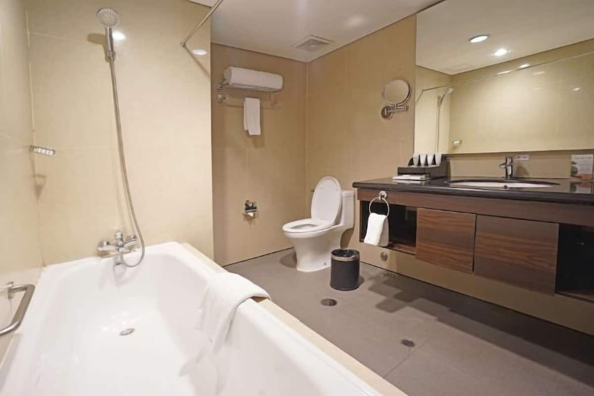 Dusche, kostenlose Toilettenartikel, Haartrockner, Hausschuhe