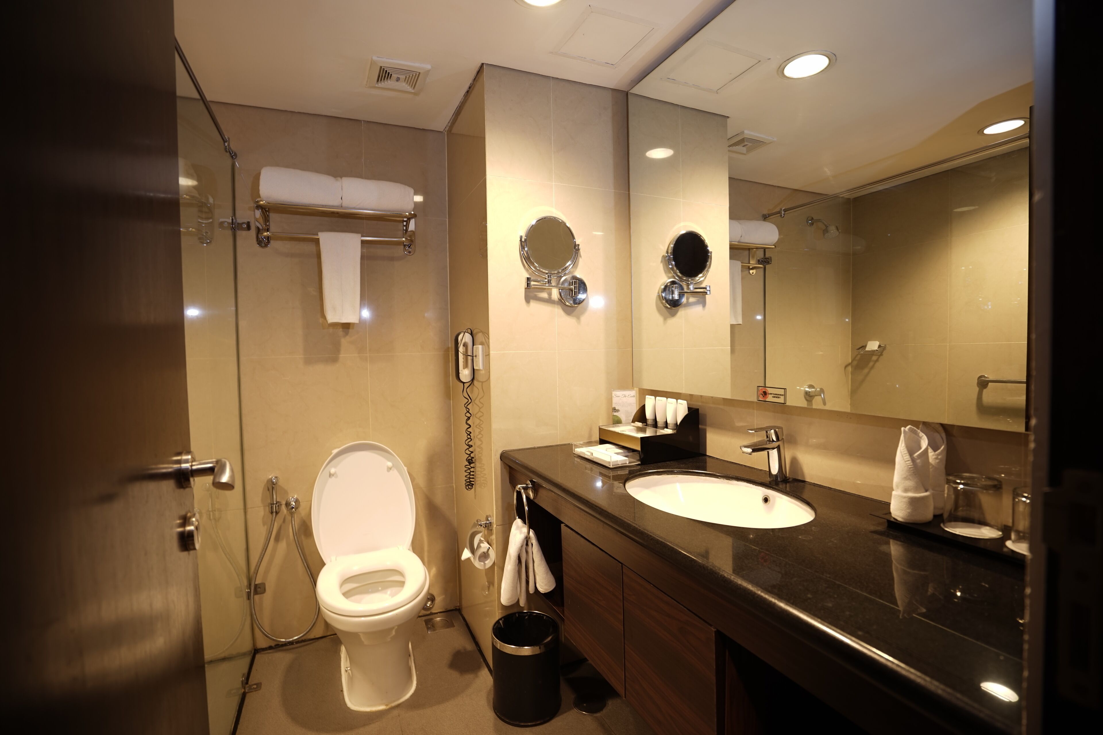 shower, free toiletries, hair dryer, slippers