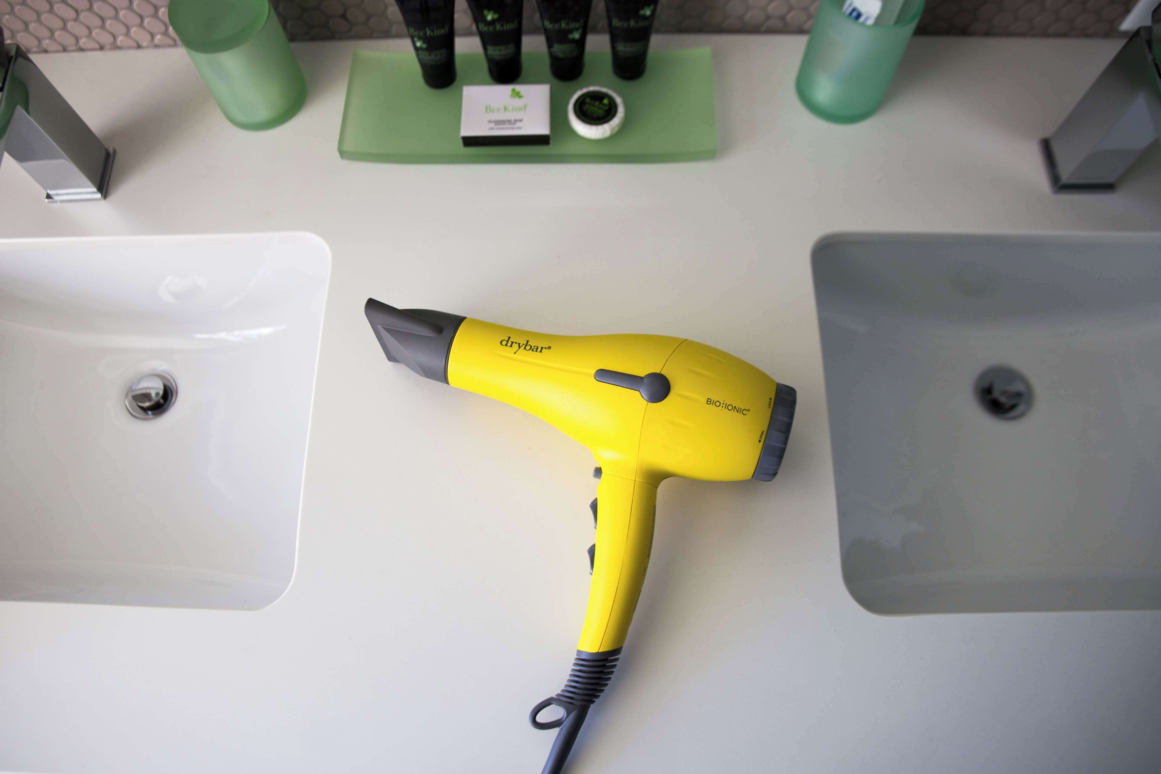 hair dryer, bathrobes, towels