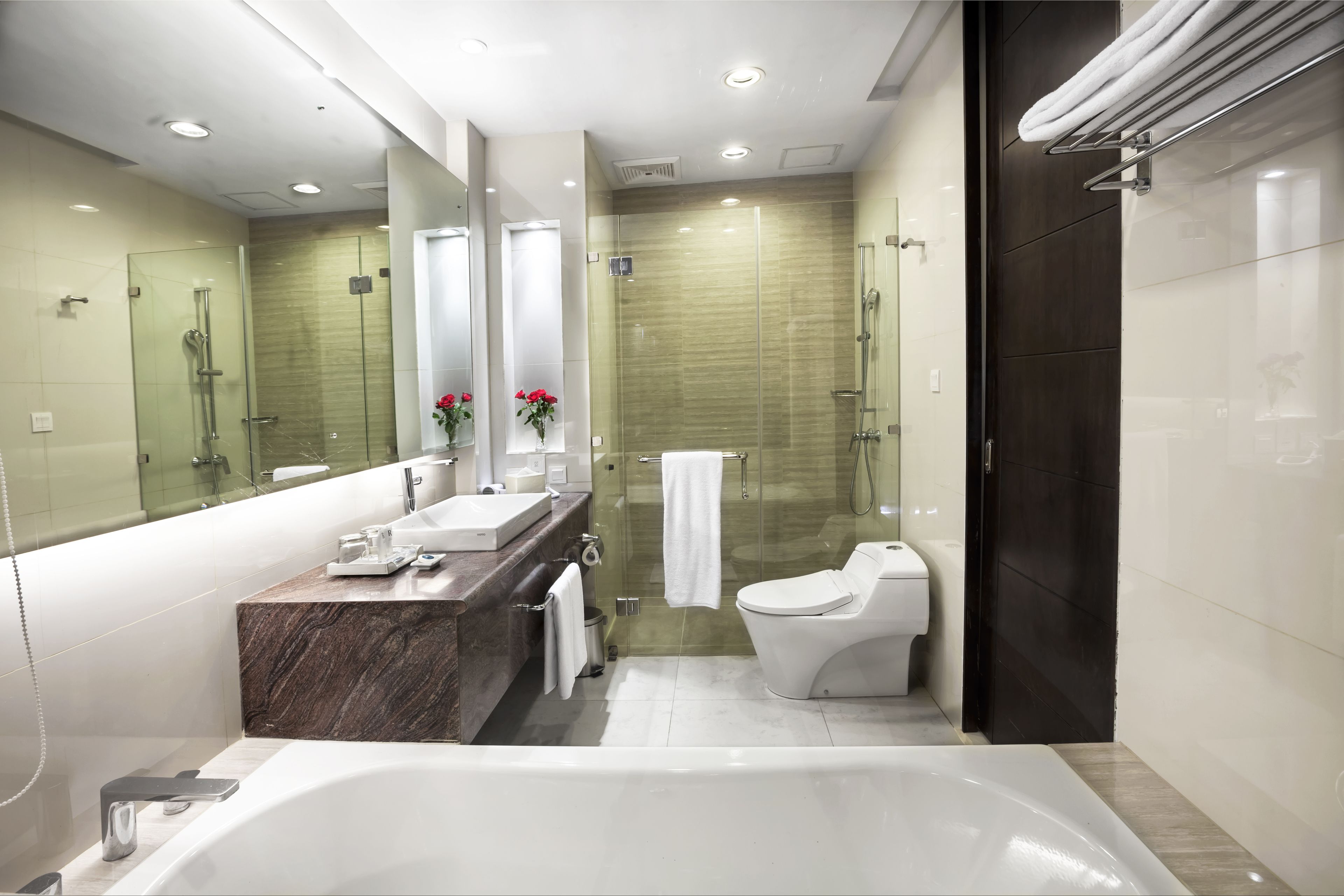 hair dryer, slippers, towels