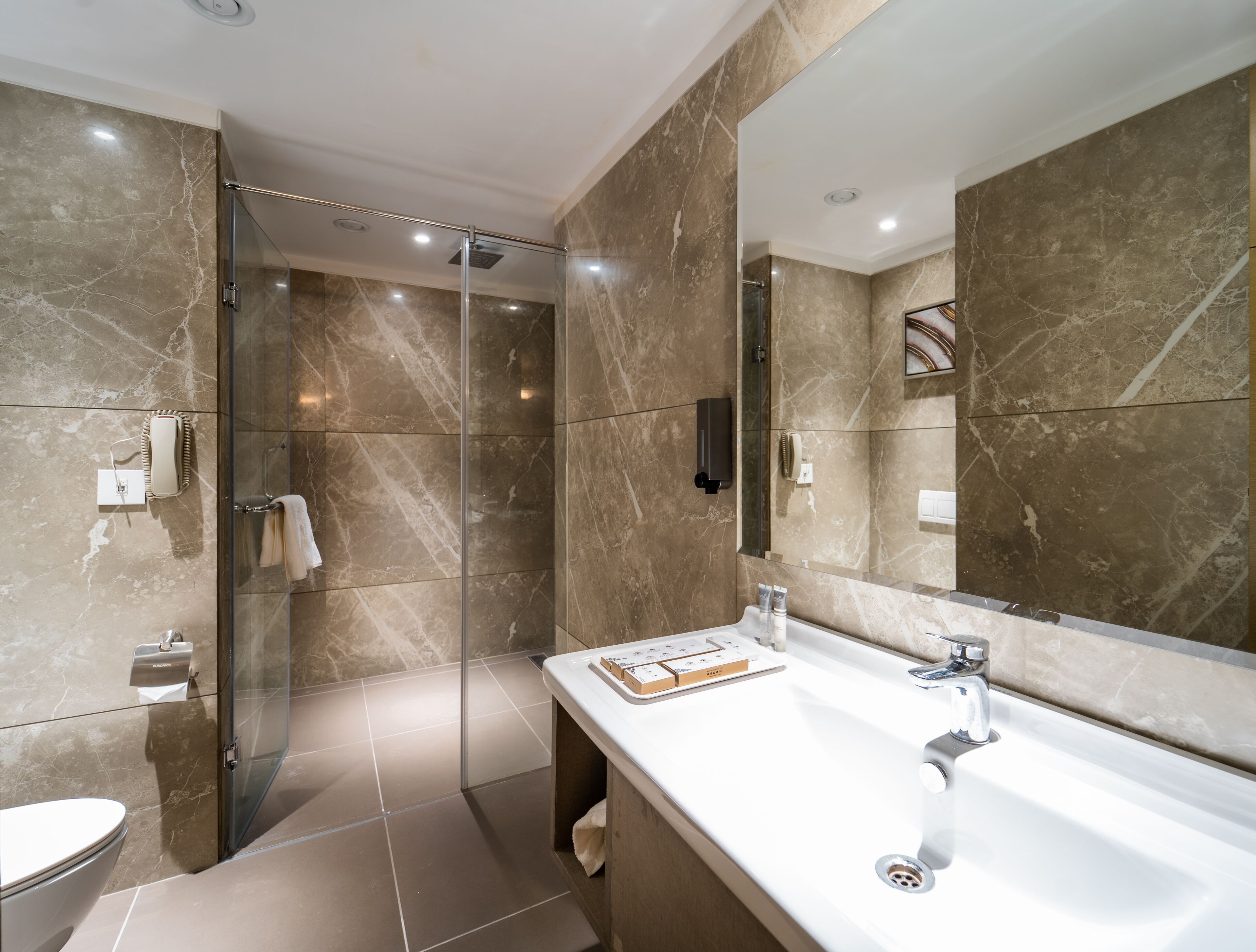 shower, slippers, towels