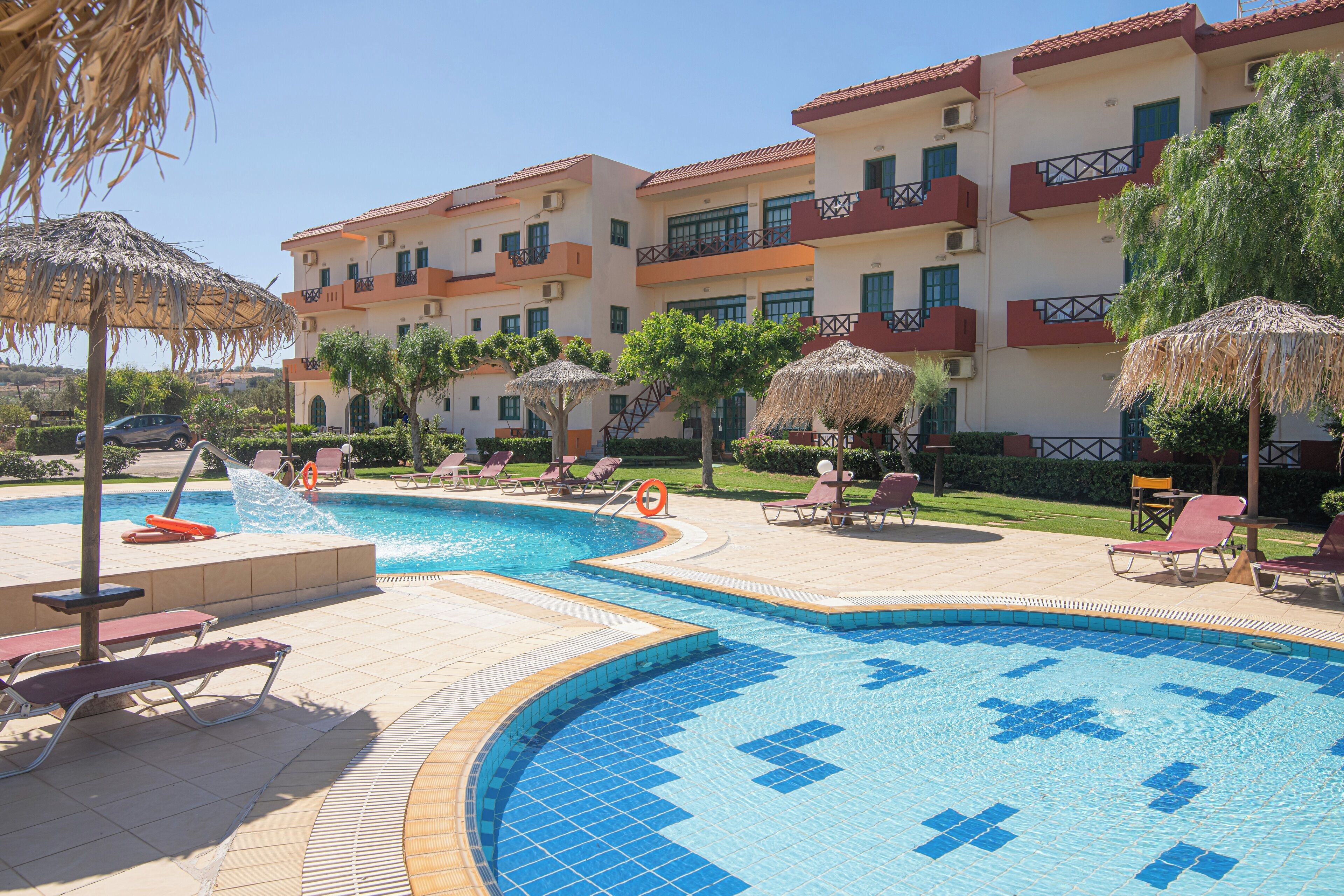 Seasonal outdoor pool, pool umbrellas, pool loungers