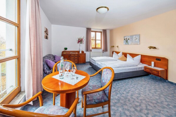 Hypo-allergenic bedding, desk, blackout curtains, soundproofing