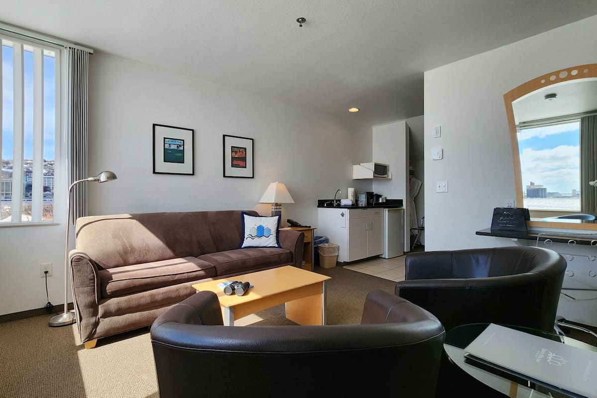 executive suite, 1 king bed with sofa bed, hot tub, canal view | 1 bedroom, premium bedding, soundproofing, iron/ironing board