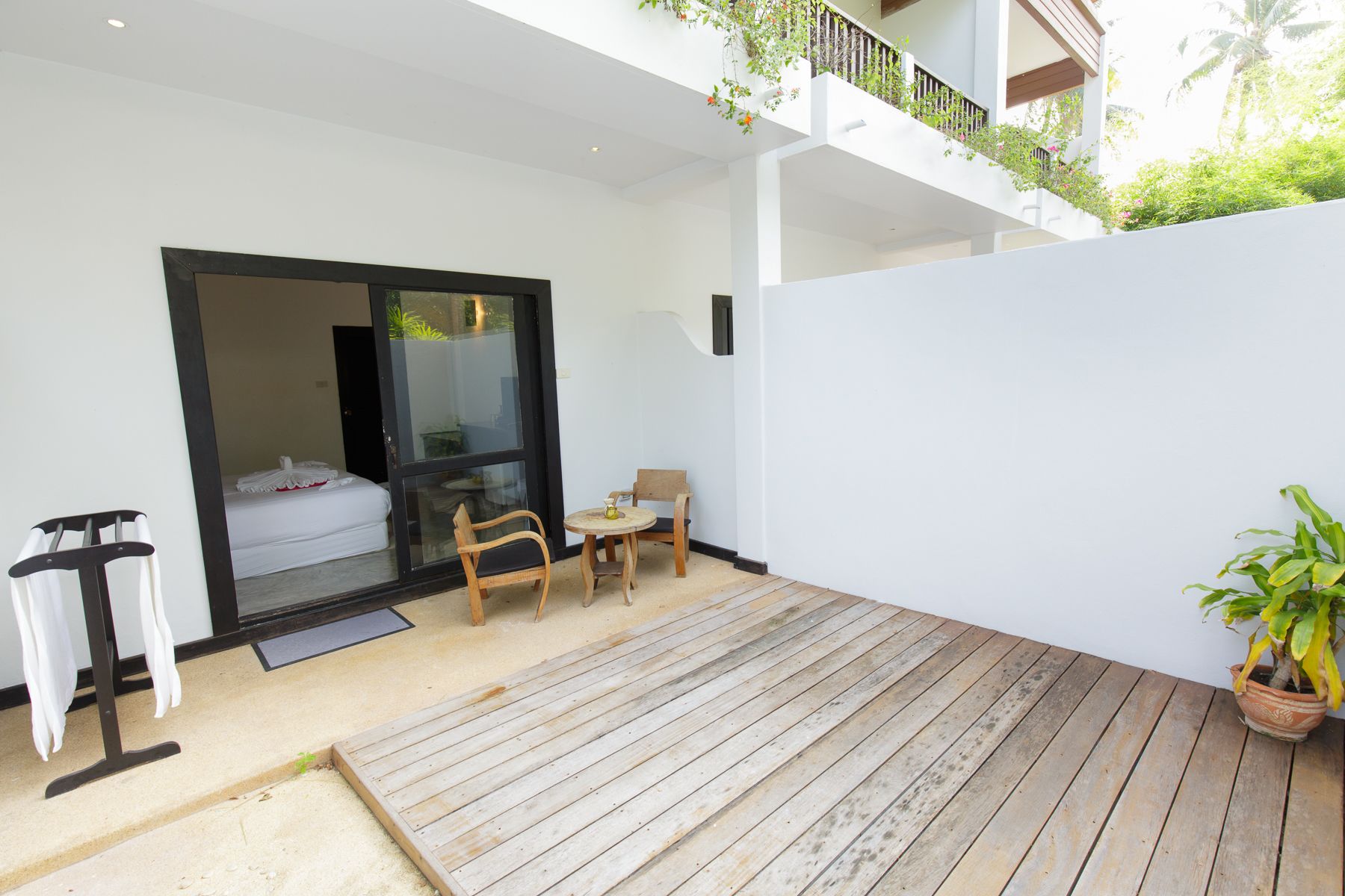 standard double or twin room, terrace, garden area | terrace/patio
