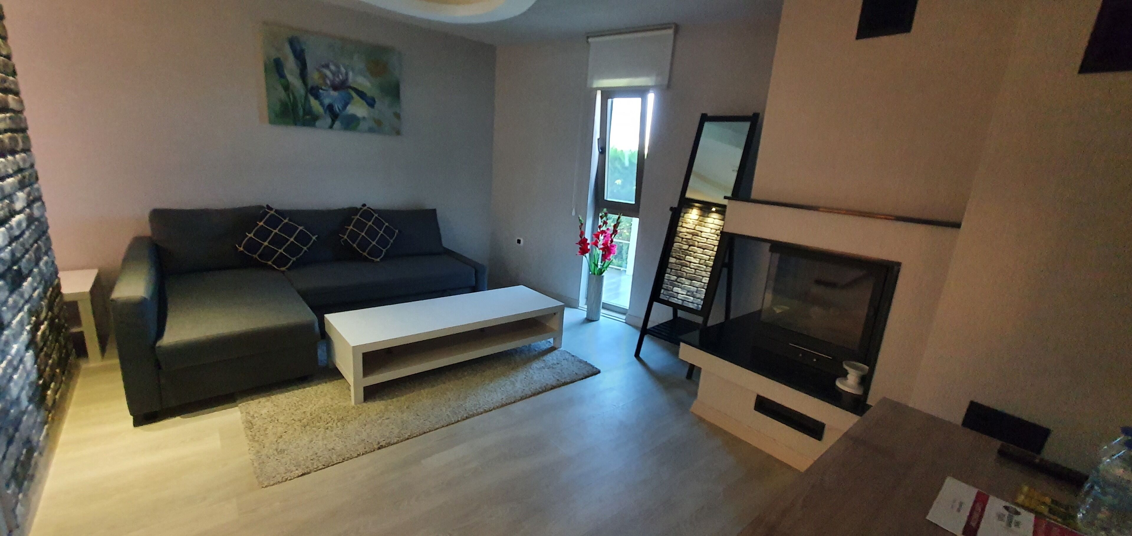 room, pool view, corner | living area | 32-inch lcd tv with satellite channels, tv, heated floors