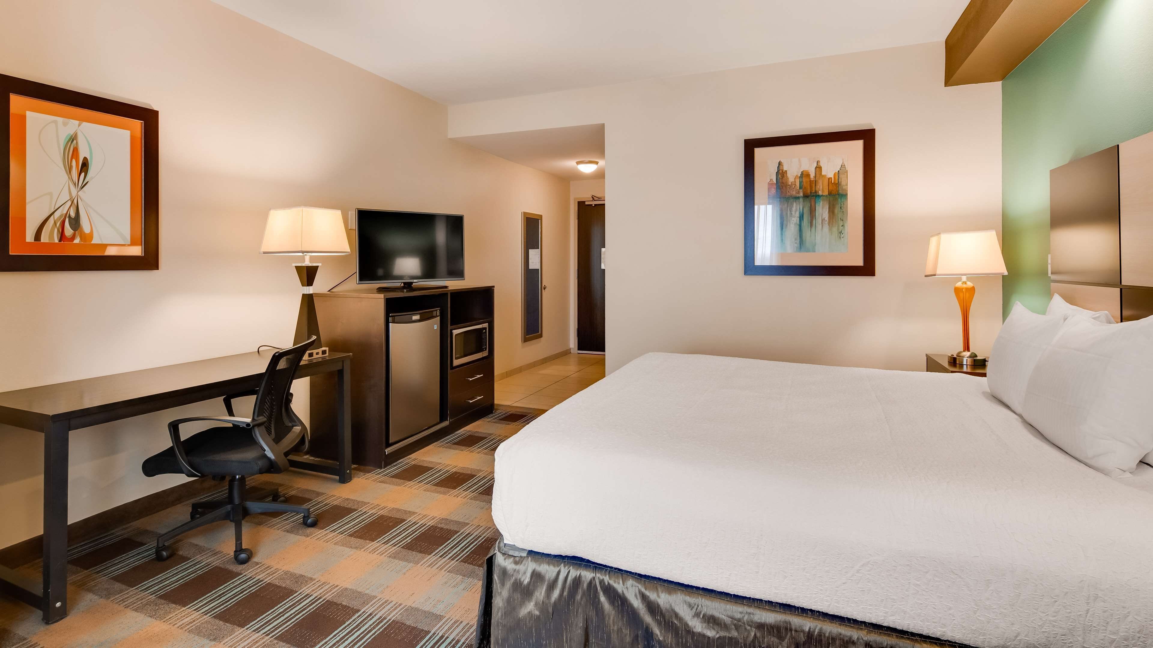 pillow-top beds, desk, laptop workspace, soundproofing