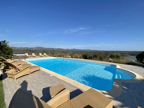 Outdoor pool, sun loungers