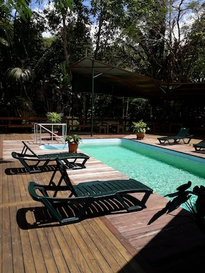 Outdoor pool, open 7:30 AM to 9:30 AM, pool loungers
