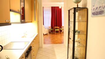 Basic Apartment, 1 Bedroom | Private kitchen | Full-sized fridge, stovetop, coffee/tea maker, electric kettle