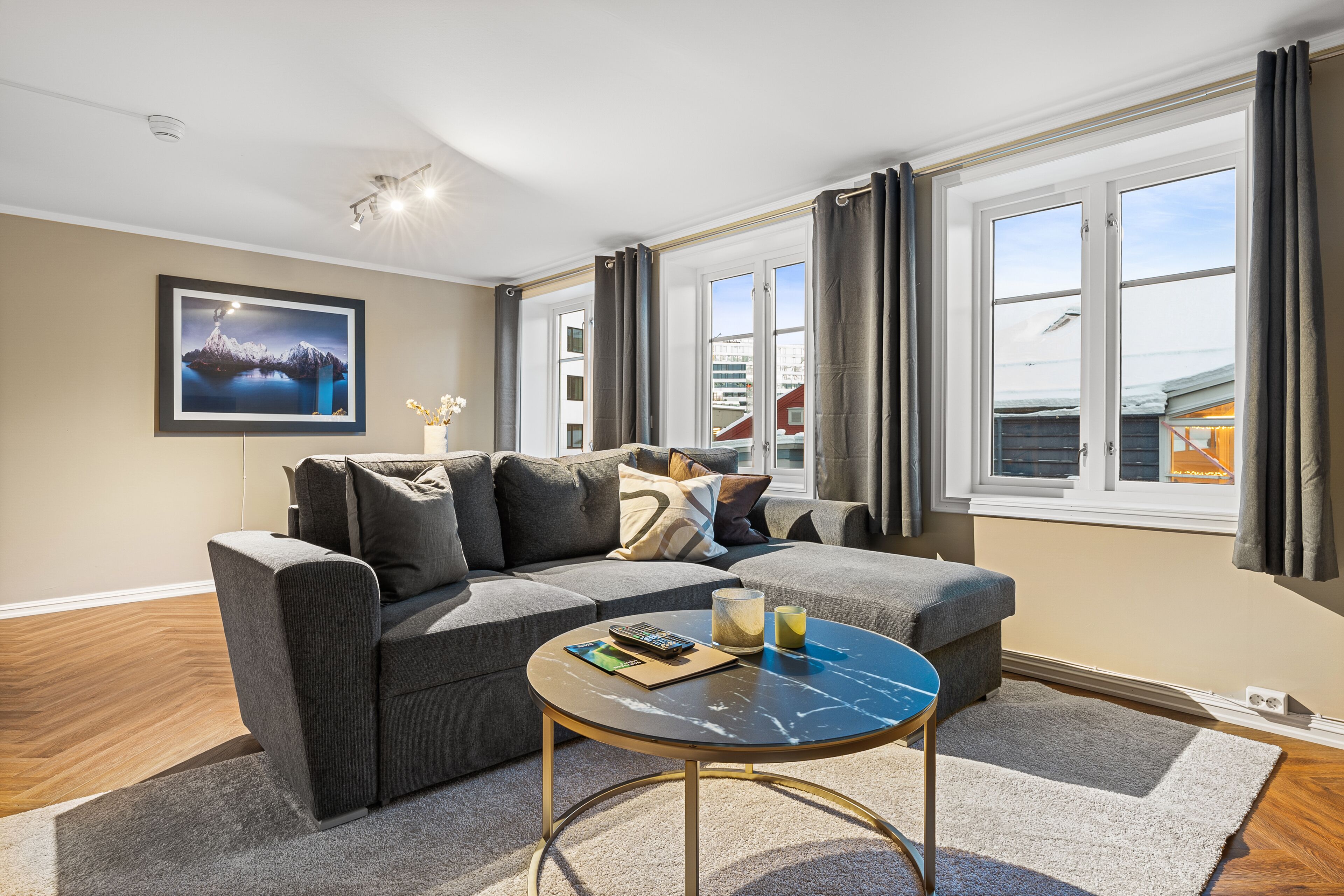 スーペリア アパートメント クイーンベッド 1 台ソファーベッド付き | リビング エリア | 薄型テレビ、DVD プレーヤー