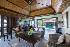 Ultimate Beachfront Villa, 1 Bedroom | Living room | LCD TV - Te Manava Luxury Villas (Rarotonga)