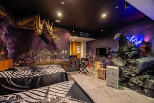 Godzilla vs. King Ghidorah Room | Premium bedding, in-room safe, blackout drapes, iron/ironing board