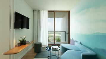 Dobbelt- eller tomannsrom – deluxe, balkong | Sengetøy i egyptisk bomull, sengetøy av topp kvalitet og minibar