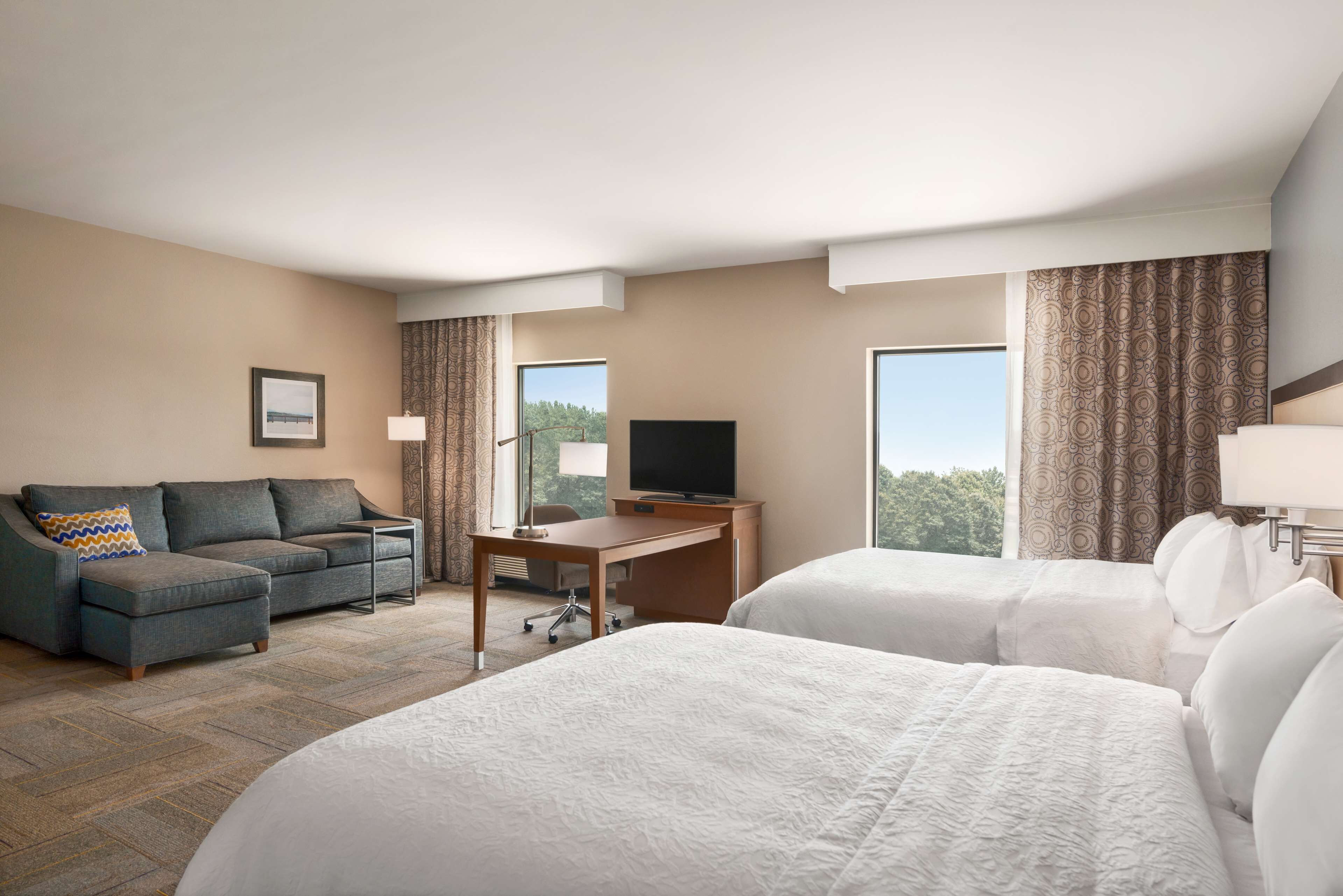 studio, 2 queen beds, non smoking, refrigerator & microwave | in-room safe, desk, blackout curtains, iron/ironing board