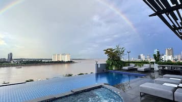 Outdoor pool, open 8:00 AM to 8:00 PM, sun loungers