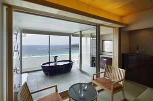 Traditional Room, Non Smoking, Ocean View (with Open-Air Bath) | Living area | LED TV