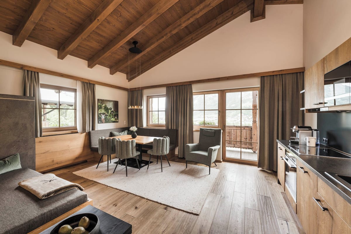 Appartement Deluxe, 2 chambres, sauna, vue montagne (Heimat) | Coin séjour
