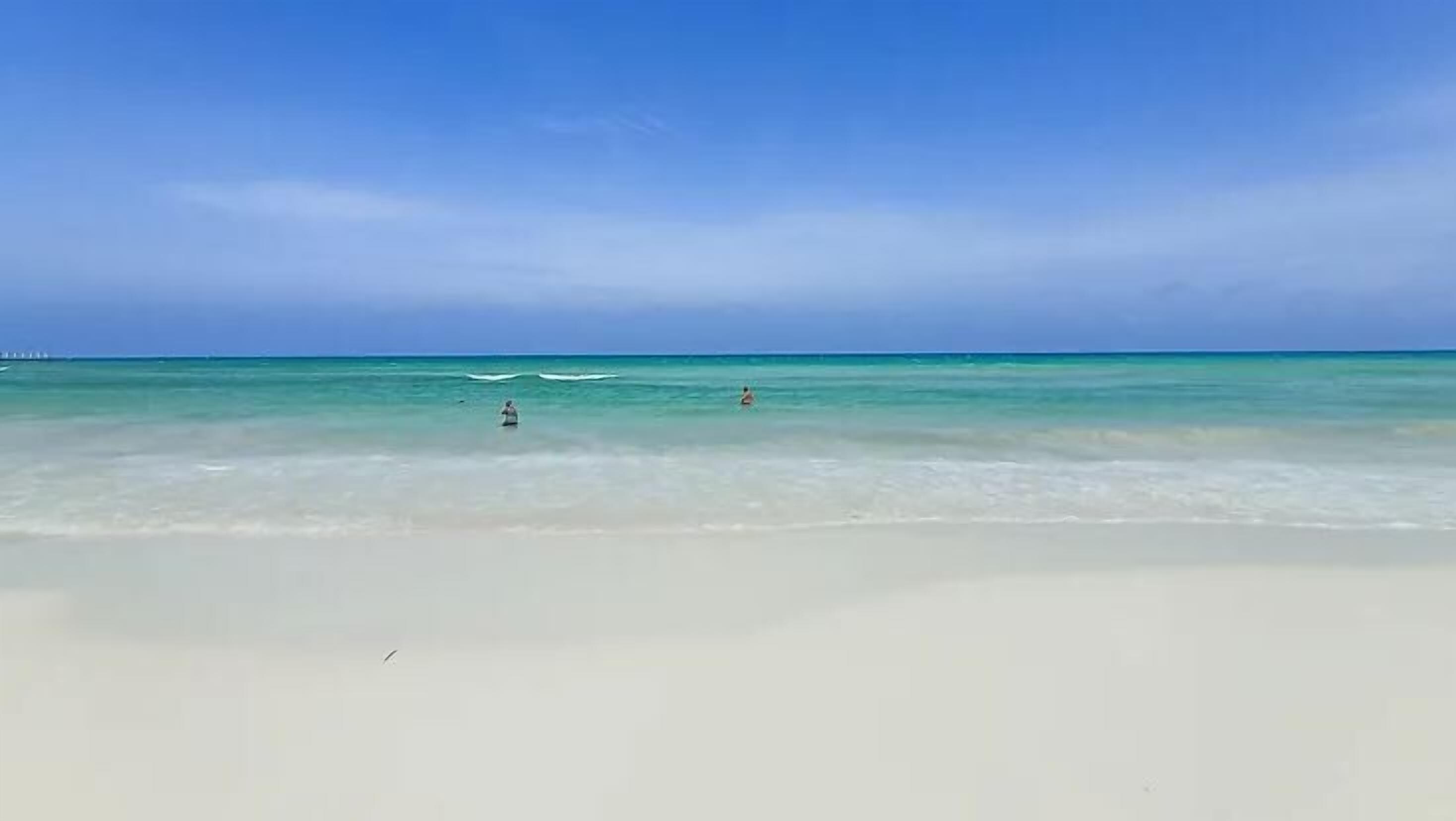 Una playa con aguas turquesas transparentes y una orilla arenosa.