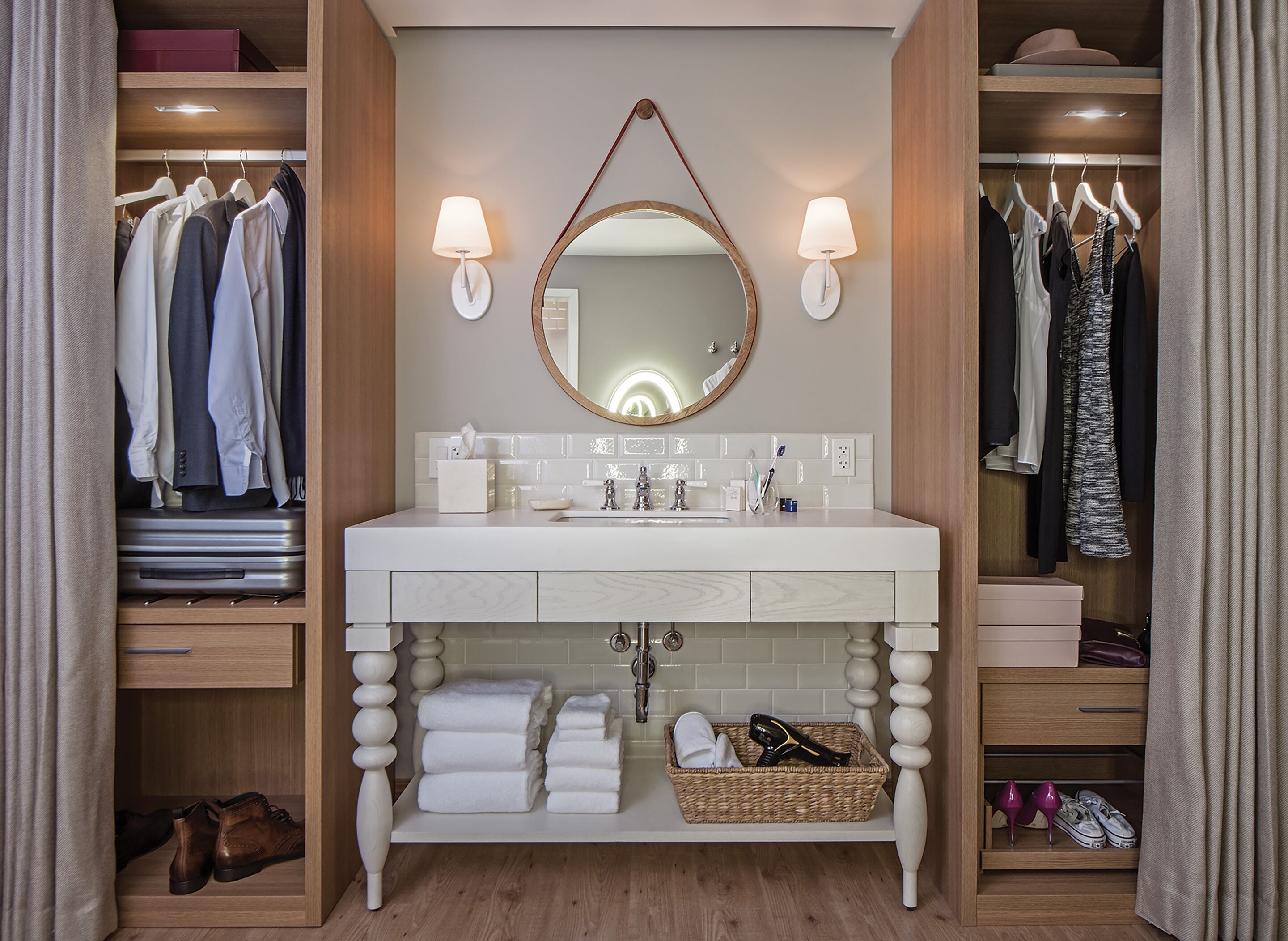 shower, hydromassage showerhead, designer toiletries, hair dryer