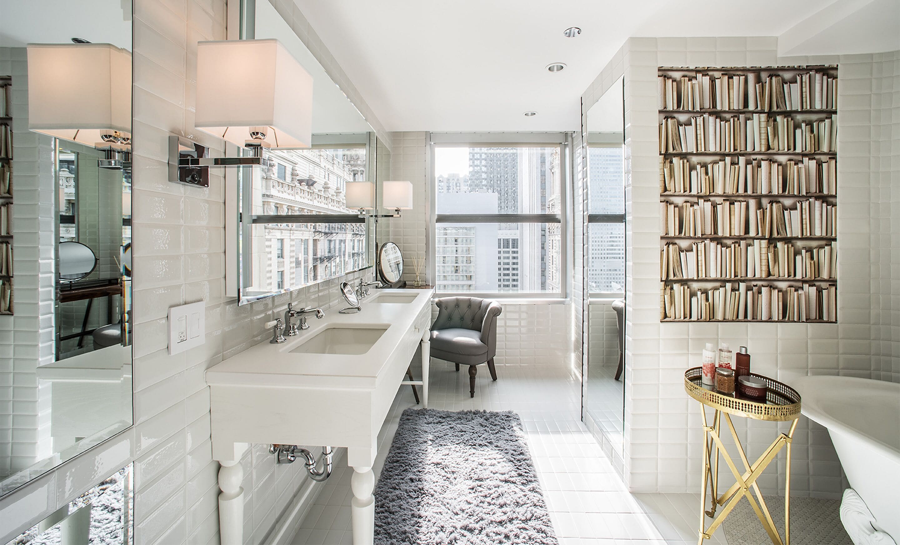 shower, hydromassage showerhead, designer toiletries, hair dryer