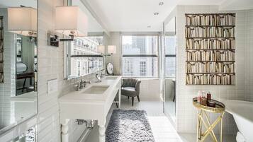 Shower, free toiletries, hair dryer, towels