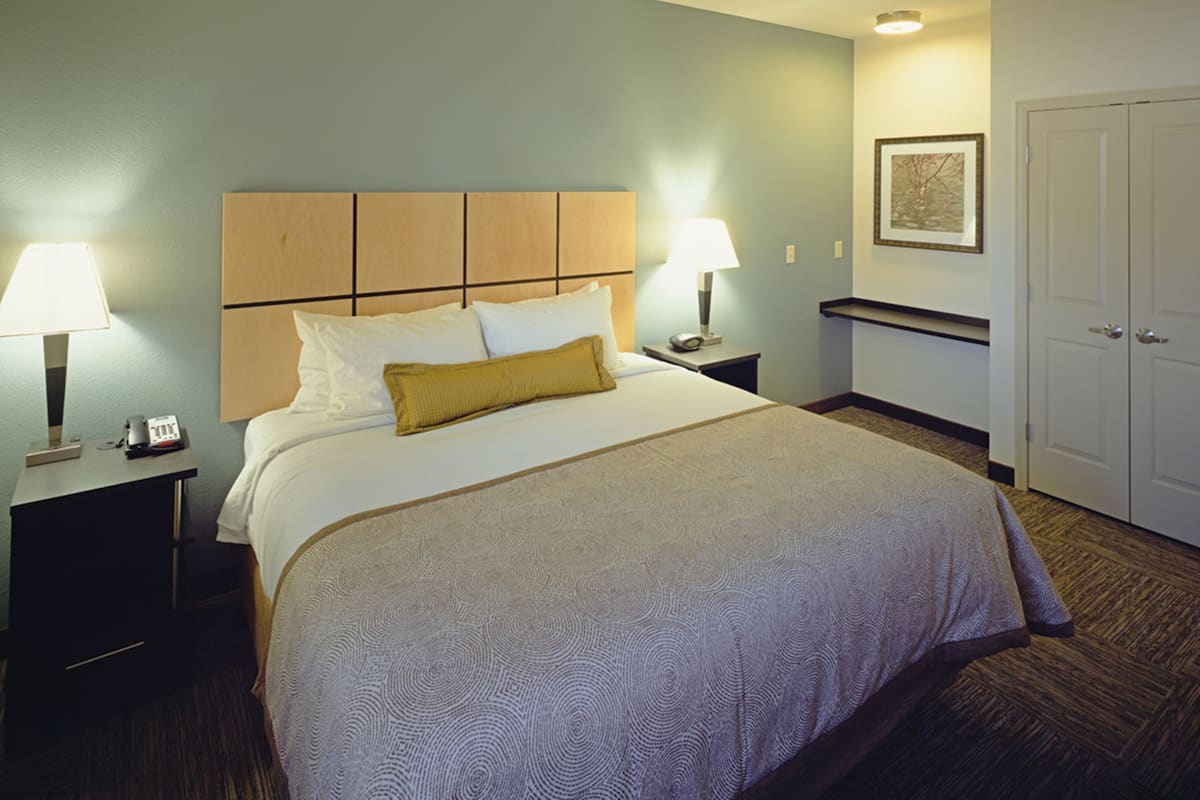 1 bedroom, desk, blackout drapes, iron/ironing board