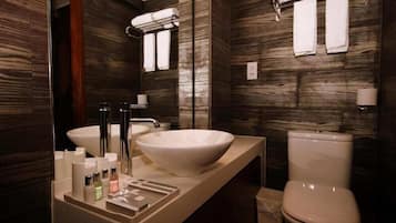 Shower, rainfall showerhead, hair dryer, slippers