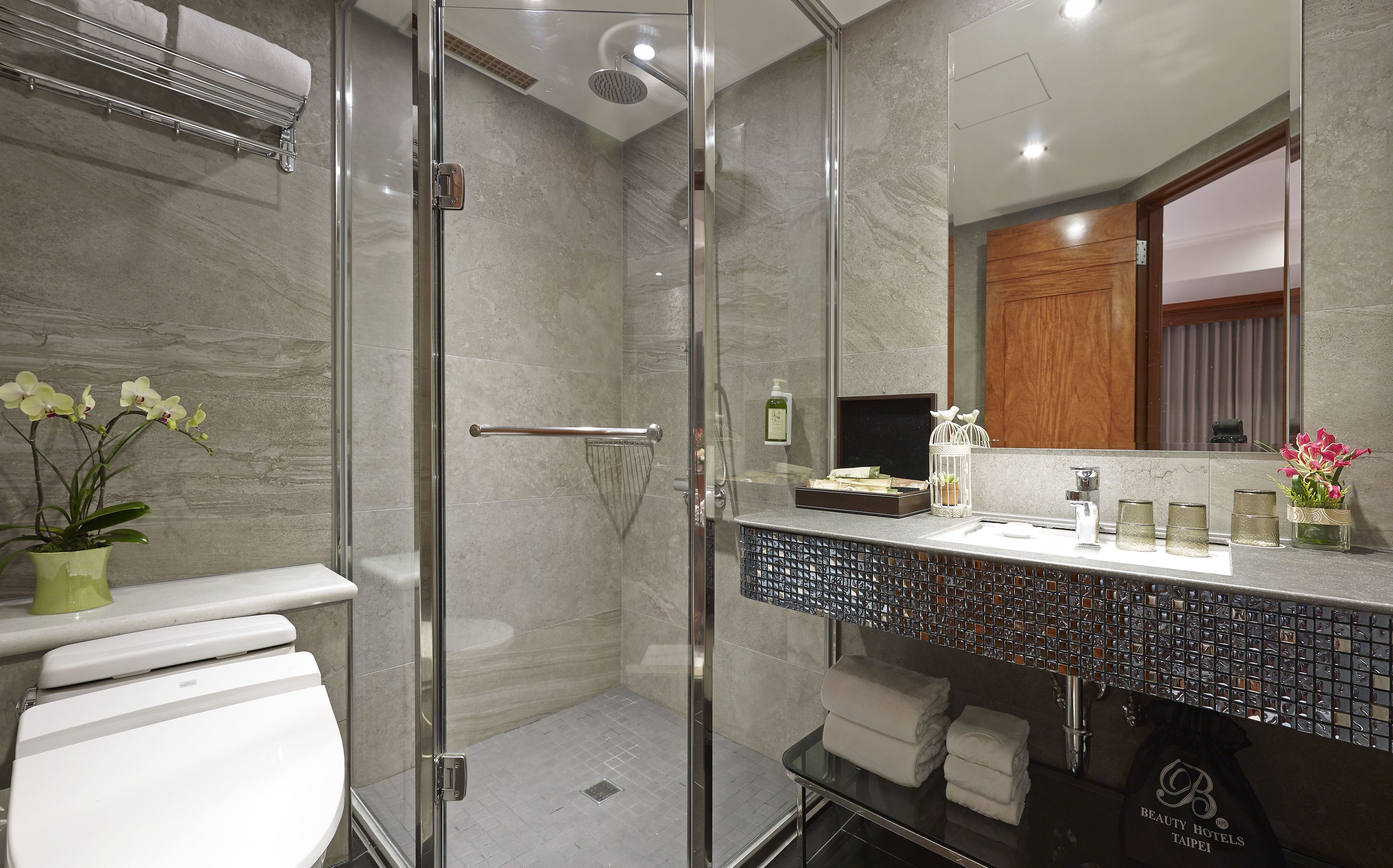 free toiletries, hair dryer, towels