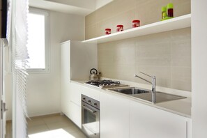 Lemari es besar, oven, kompor, dan mesin pencuci piring