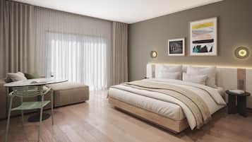 Værelse - 1 kingsize-seng | Premium-sengetøj, dundyner, pengeskab på værelset, individuelt design