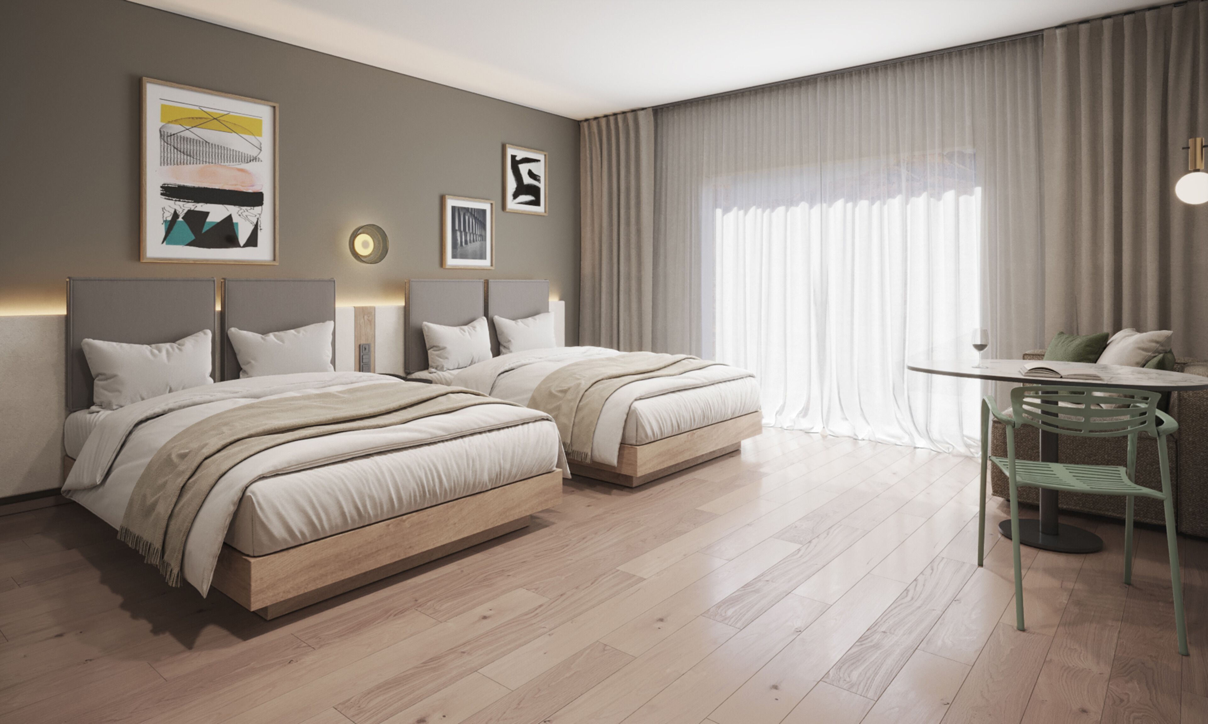 Værelse - 2 queensize-senge | Premium-sengetøj, dundyner, pengeskab på værelset, individuelt design