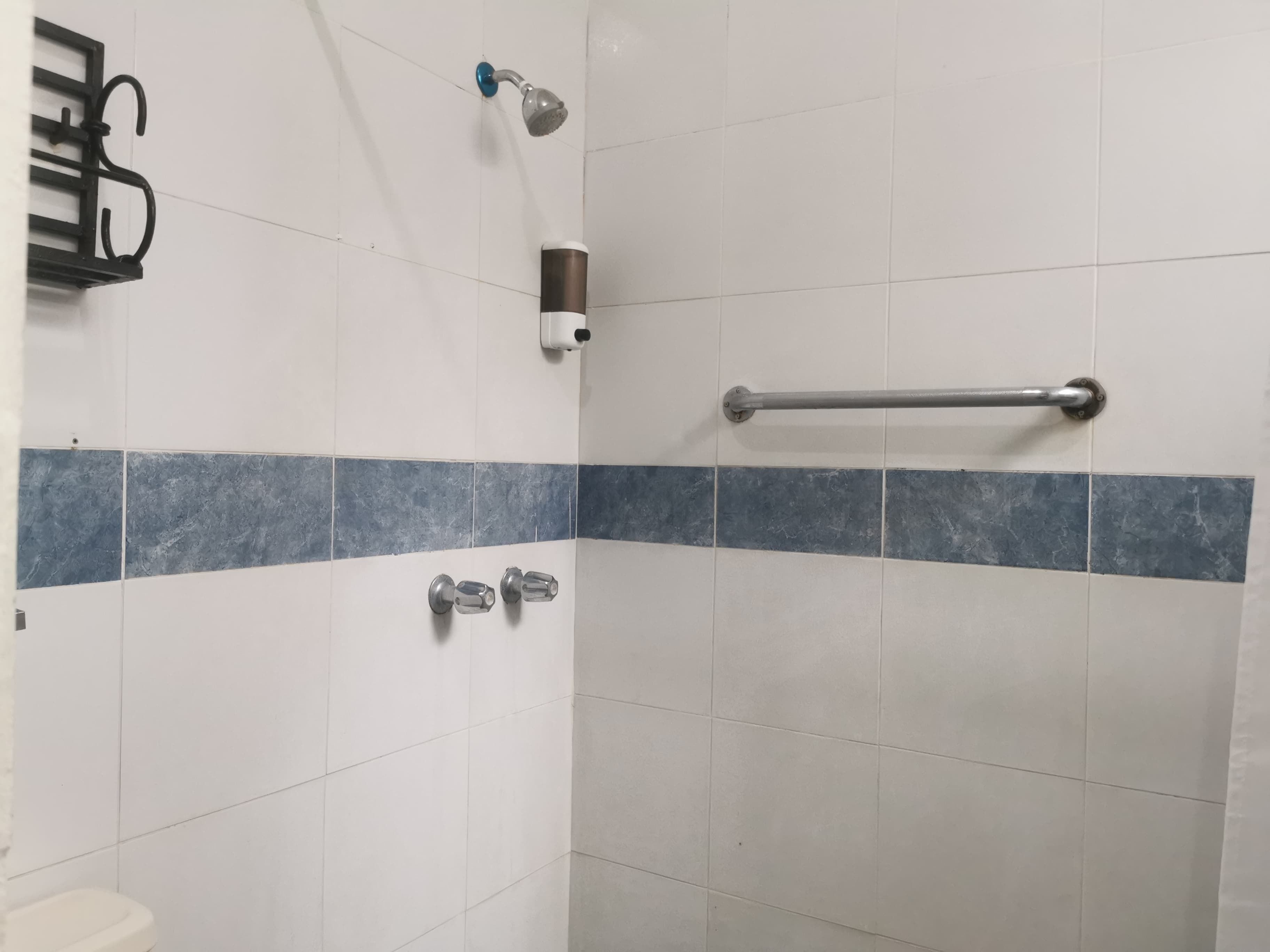 family room | bathroom | shower, rainfall showerhead, free toiletries, towels