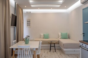 Luxury Villa, Private Pool | Living area | 32-inch LED TV with satellite channels, TV - Depis Edem Luxury Villas (Naxos)