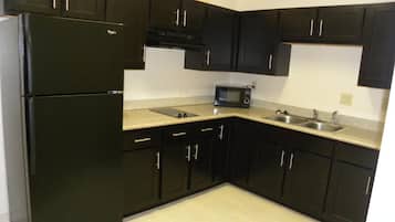 Fridge, microwave, stovetop