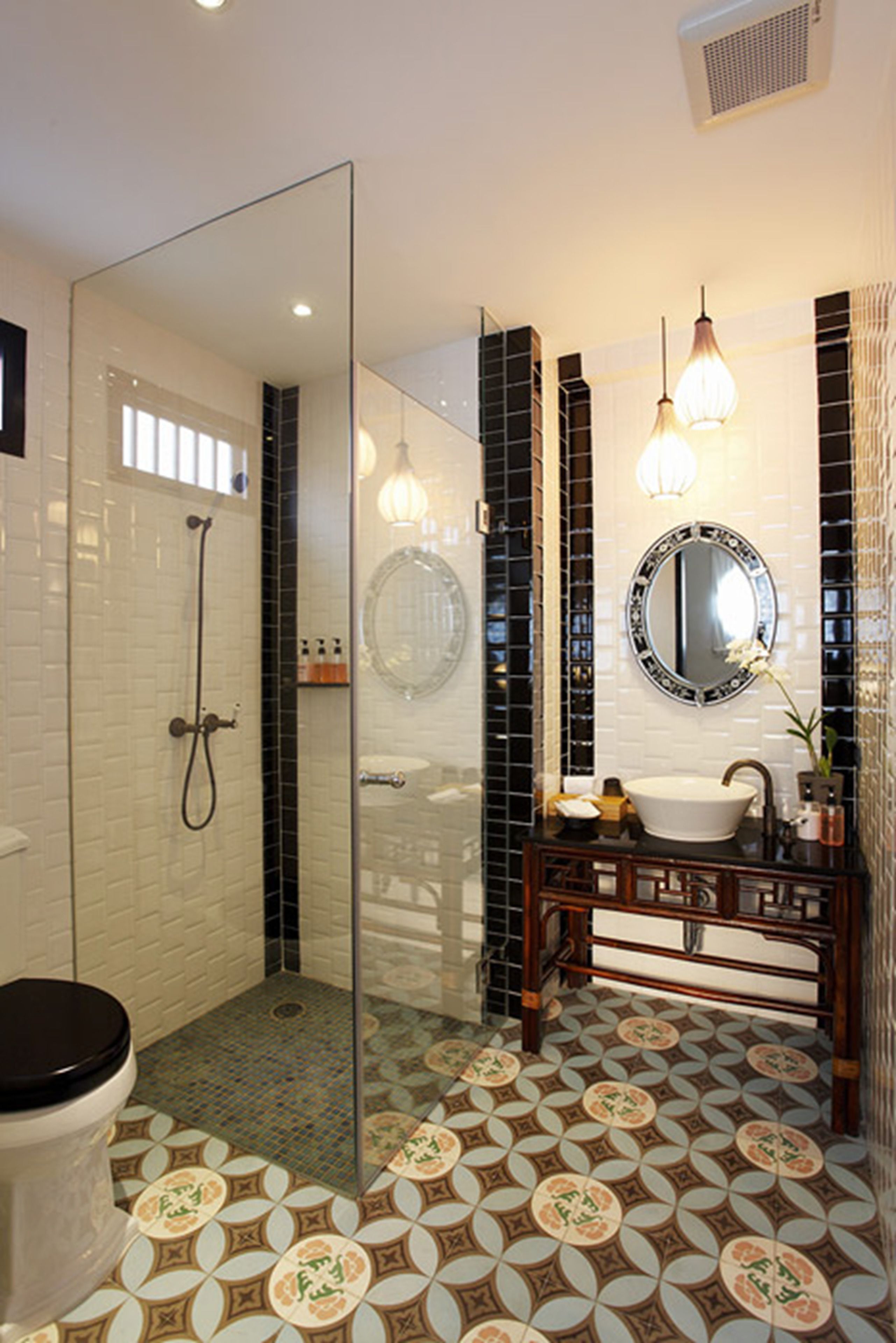 shower, designer toiletries, hair dryer, bathrobes