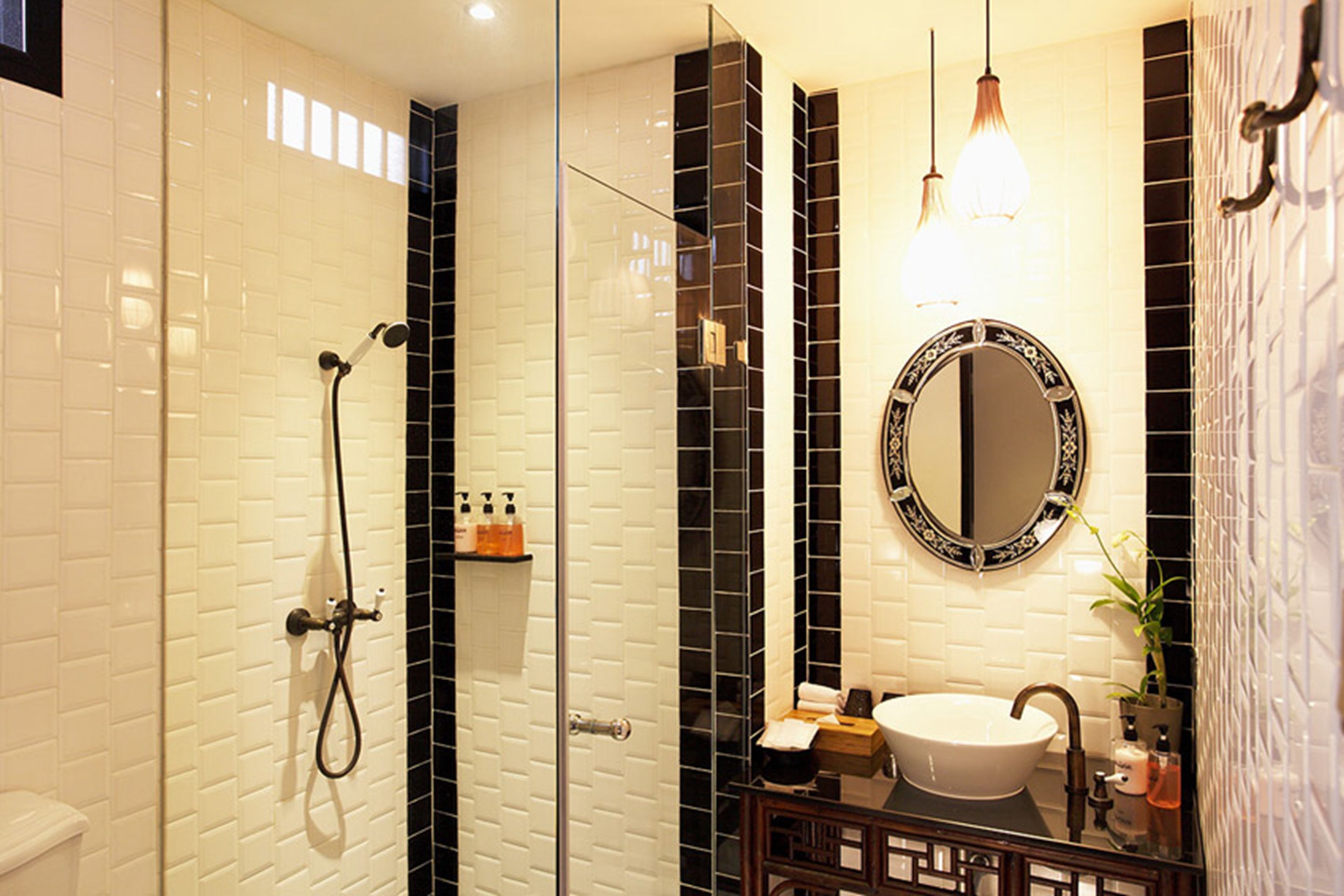 shower, designer toiletries, hair dryer, bathrobes