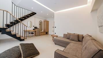 Zen Suite Split Level with Private Pool & Sea View | Living area | 40-inch Smart TV with satellite channels, TV